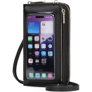 Women Black Phone Purse Crossbody Bags for Small Travel Wallet Touch Screen